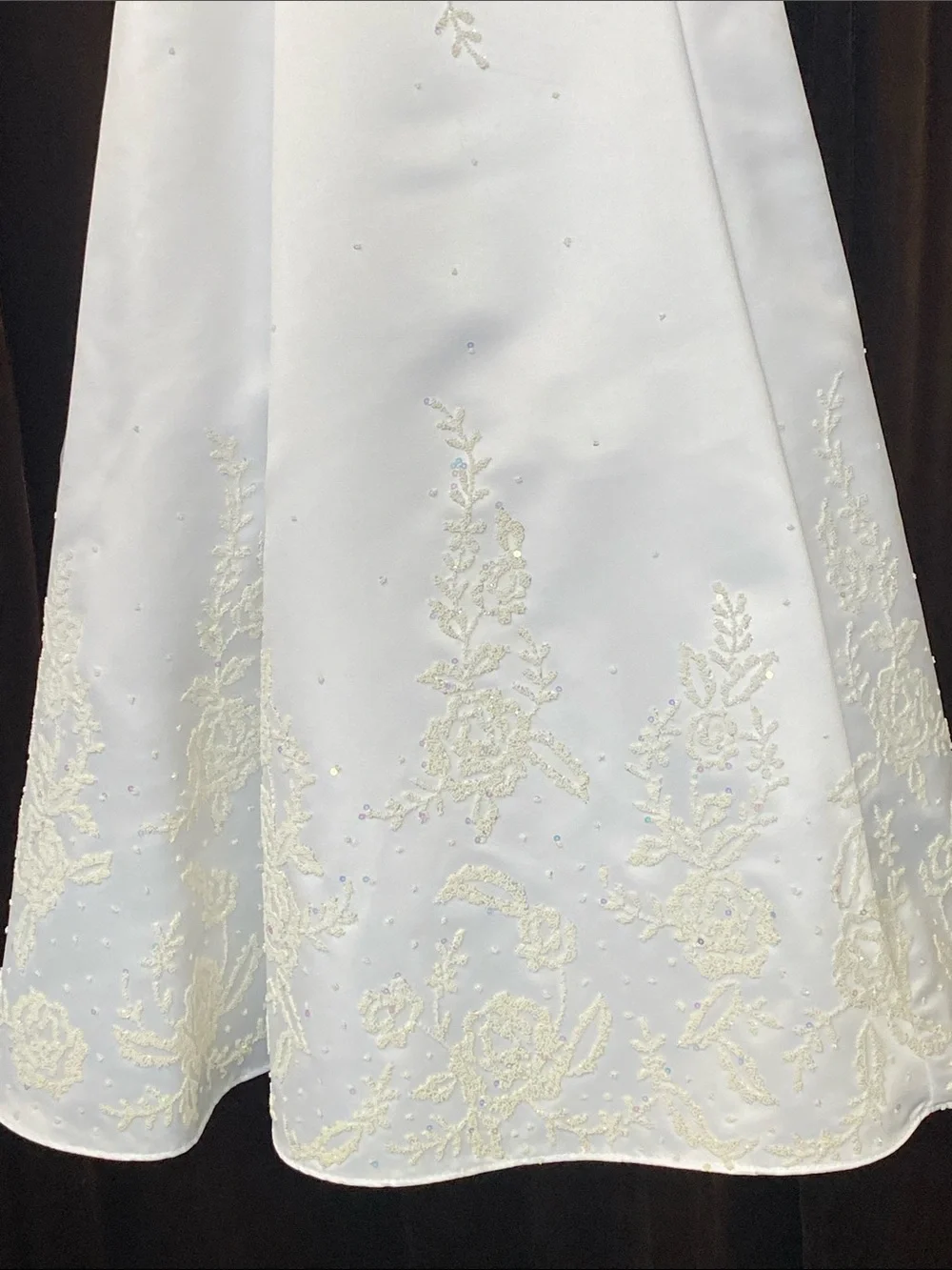 New Without Tag Girls White Embroidered Satin Dress with Gold Accents